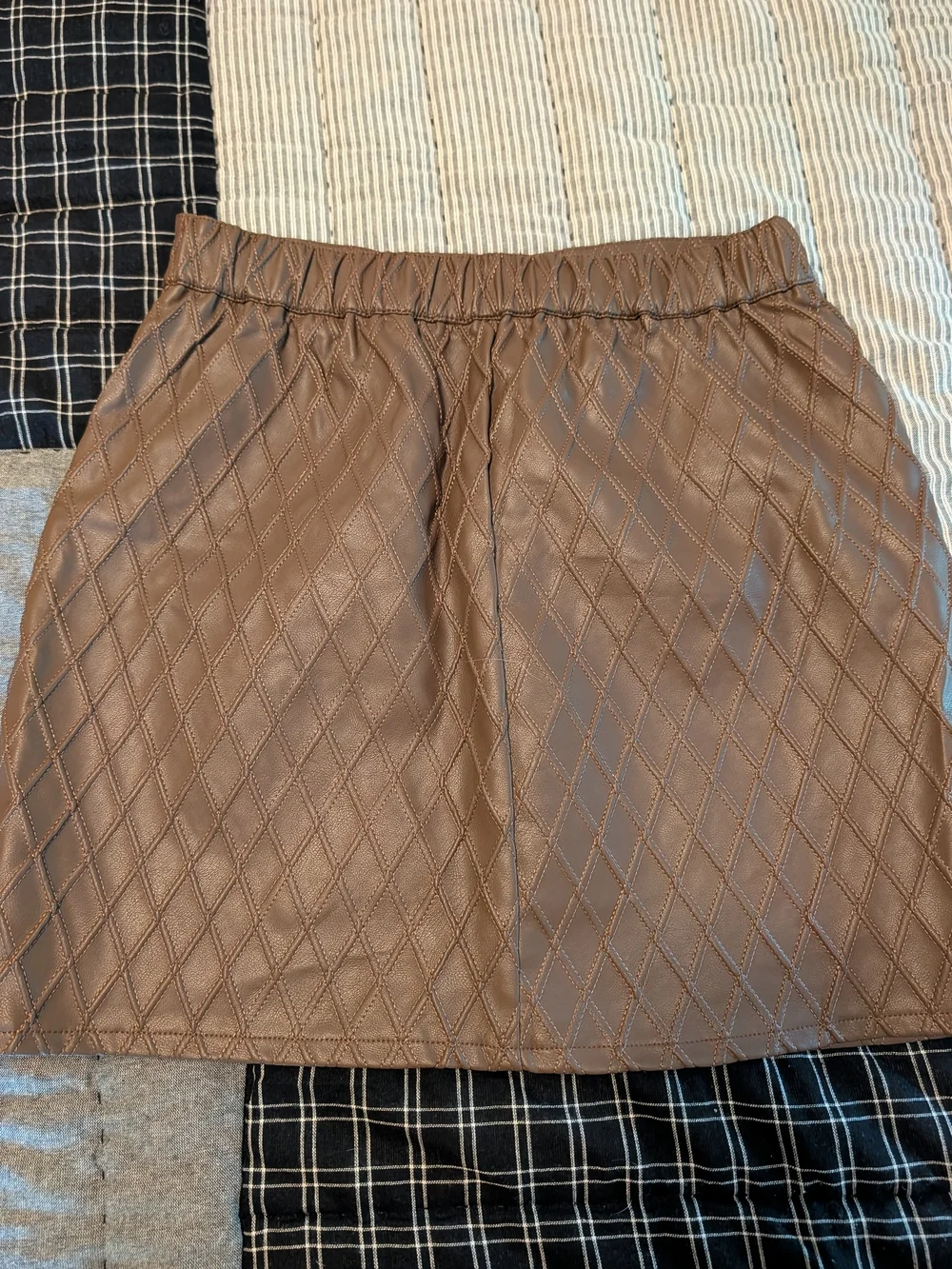 Quilted Faux Leather Mini Skirt in Dark Brown
